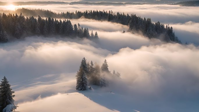 冬天森林雪景森林云雾