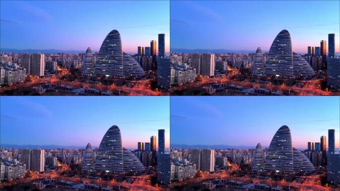 北京望京CBD城市天际线黎明日出