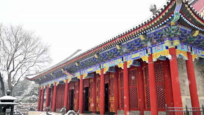 大雪纷飞的北京中式古建筑宫殿