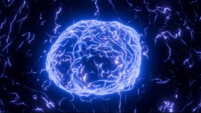 人工智能大脑动画，以神经连接的效果，以电流流动的光的形式传递信息。利用人工智能作为超级大脑的概念。三