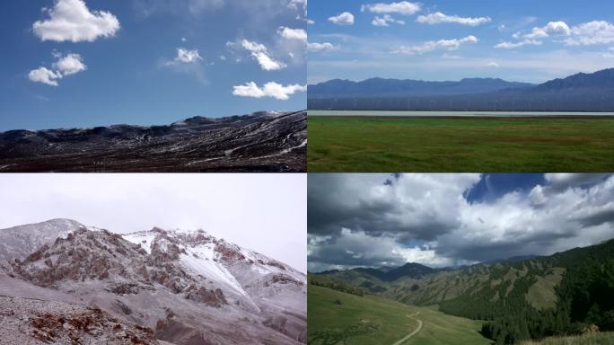 大自然风景山峦草地雪山风车延时