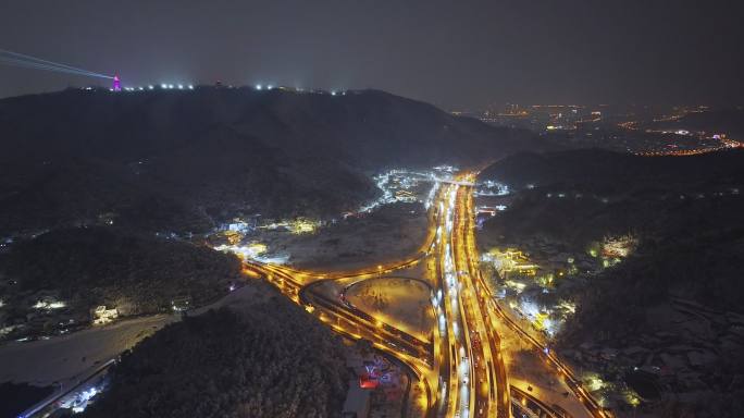 4k长沙雪后西二环夜景航拍