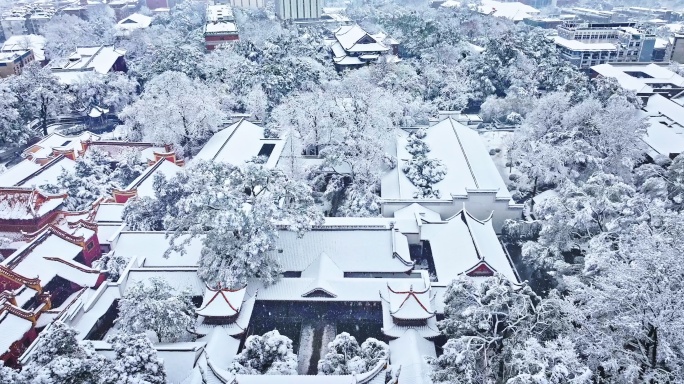 4k长沙岳麓书院雪景航拍