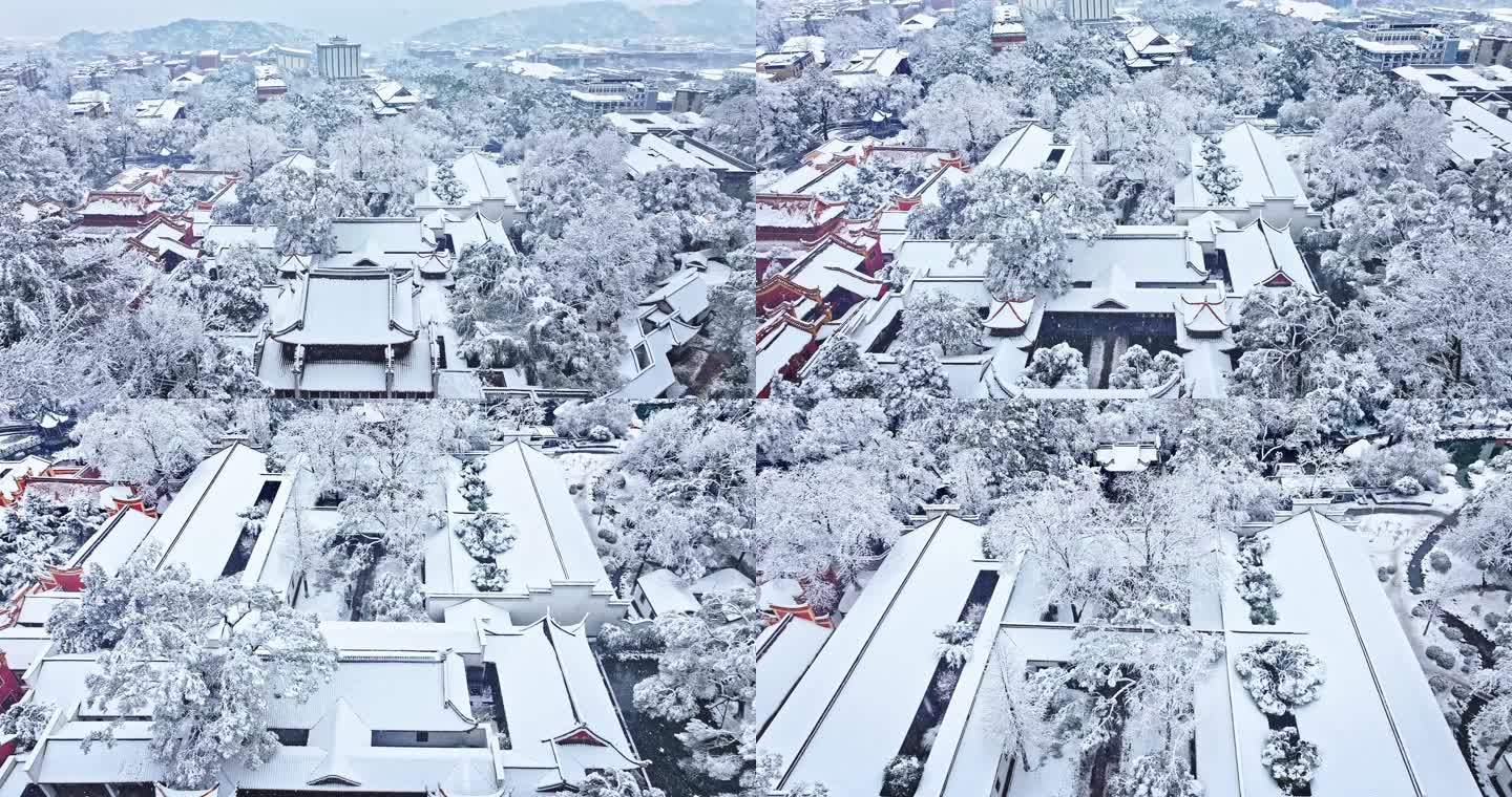 4k长沙岳麓书院雪景航拍