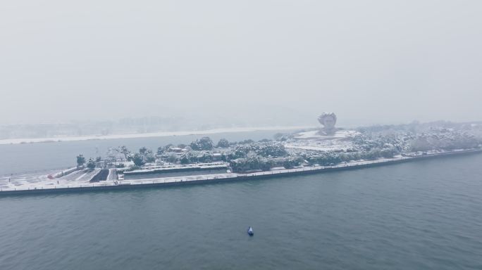 湖南长沙橘子洲头雪景航拍