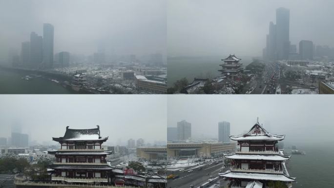 4K航拍长沙雪景杜甫江阁雪景10