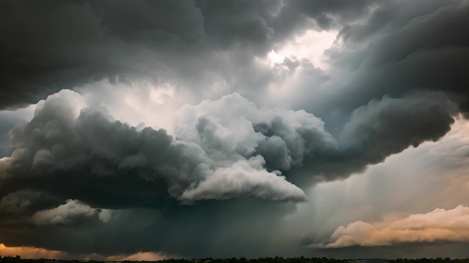 积雨云遮天蔽日云层透光空境云翻滚