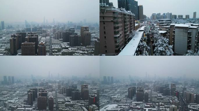 4K航拍长沙雨花区长沙城区雪景7