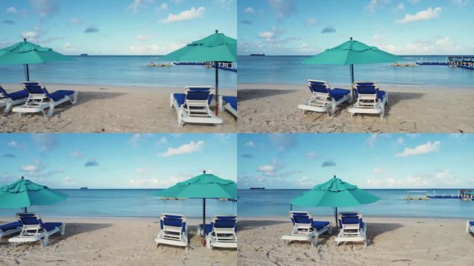 沙滩椅和雨伞的特写镜头