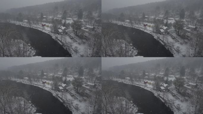 在一个美丽的白雪皑皑的冬日，纽约的罗森代尔，东北风的时候，从高架桥上可以看到，在朗多特河上，在沃尔基