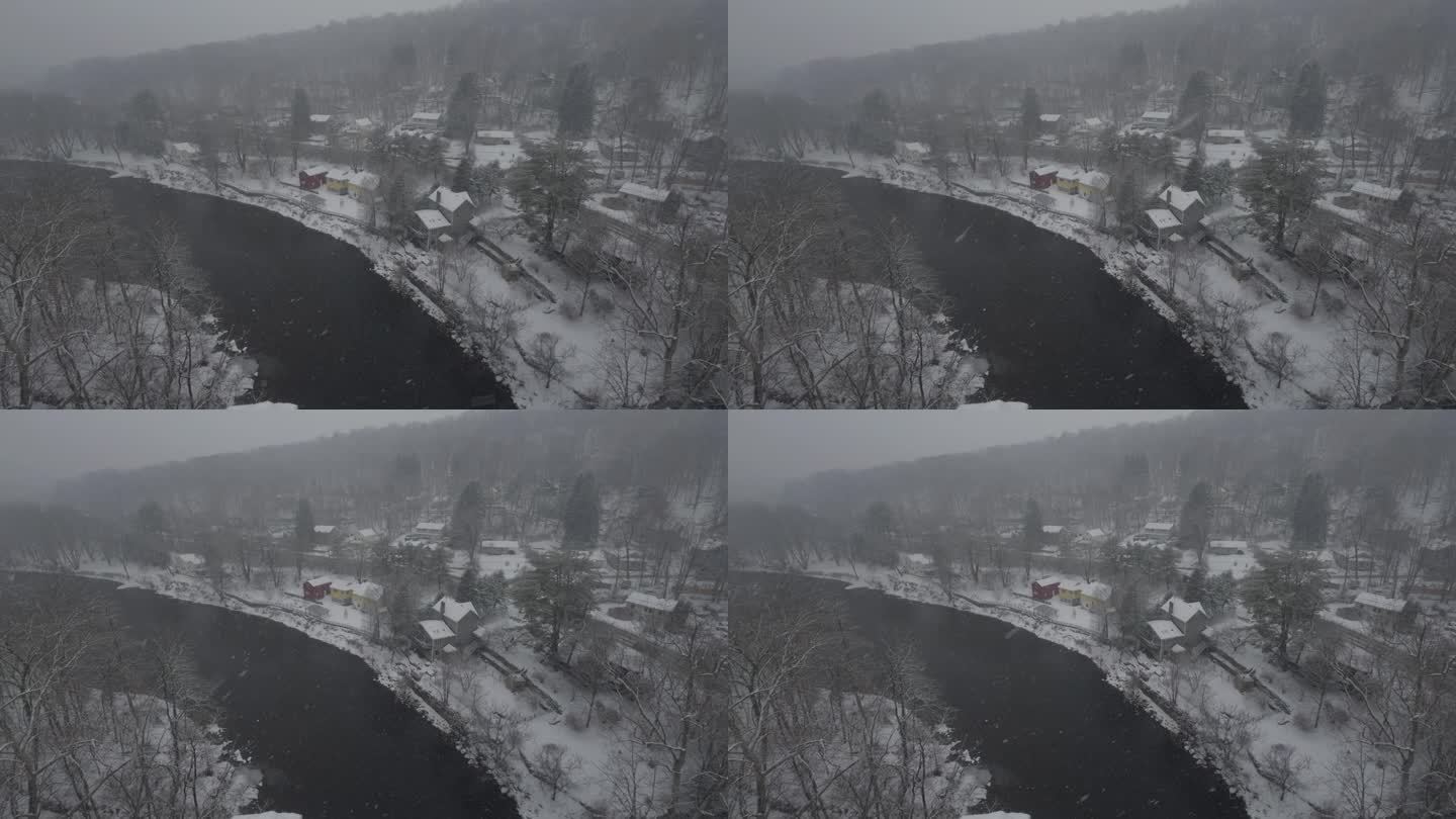 在一个美丽的白雪皑皑的冬日，纽约的罗森代尔，东北风的时候，从高架桥上可以看到，在朗多特河上，在沃尔基