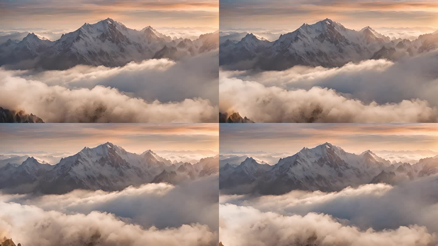 雪山日出雪山山峰山脉意境风景