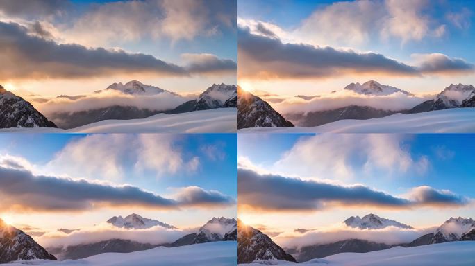 雪山日出雪山山峰山脉意境风景