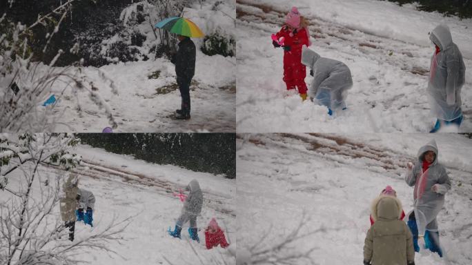 下雪天打雪仗玩雪的孩子升格空镜