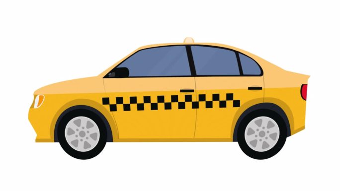 出租车的车。黄色出租车轿车的动画。卡通