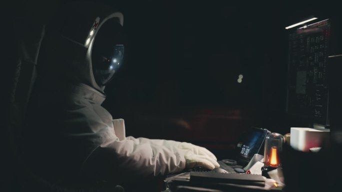 亚洲华裔中年成年女宇航员在电脑前打字