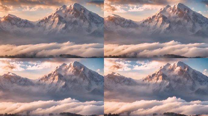 雪山日出雪山山峰山脉意境风景