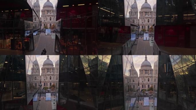 在英国伦敦市中心，与游客一起俯瞰圣保罗大教堂和现代建筑百货商店