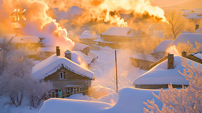 大雪纷飞 东北雪景 冬季乡村美景 雪乡