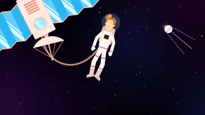 2d动画宇航员漂浮在卫星周围的太空