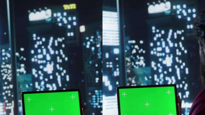 Vertical Video私募股权合伙人在平板电脑上使用绿屏显示