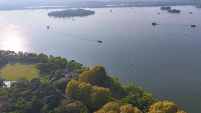 浙江杭州西湖景区美景航拍旅游大自然风景风