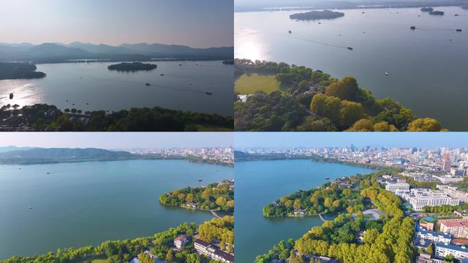 浙江杭州西湖景区美景航拍旅游大自然风景风