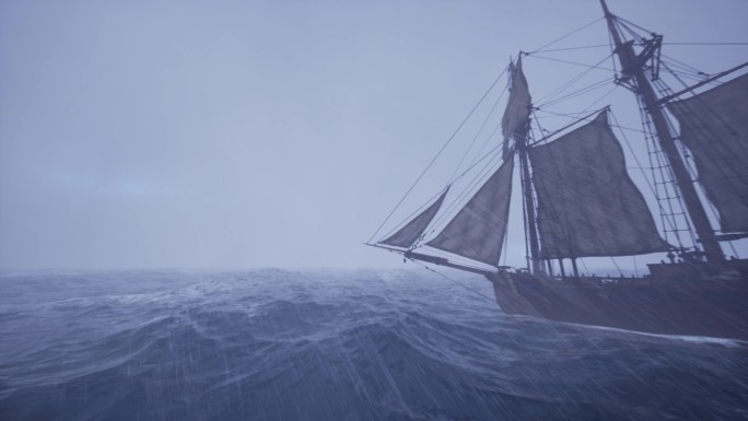 海上帆船暴风雨中航行4K视频素材