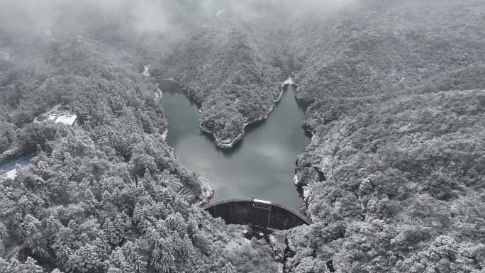 冬季雪景柯坪水库福州航拍