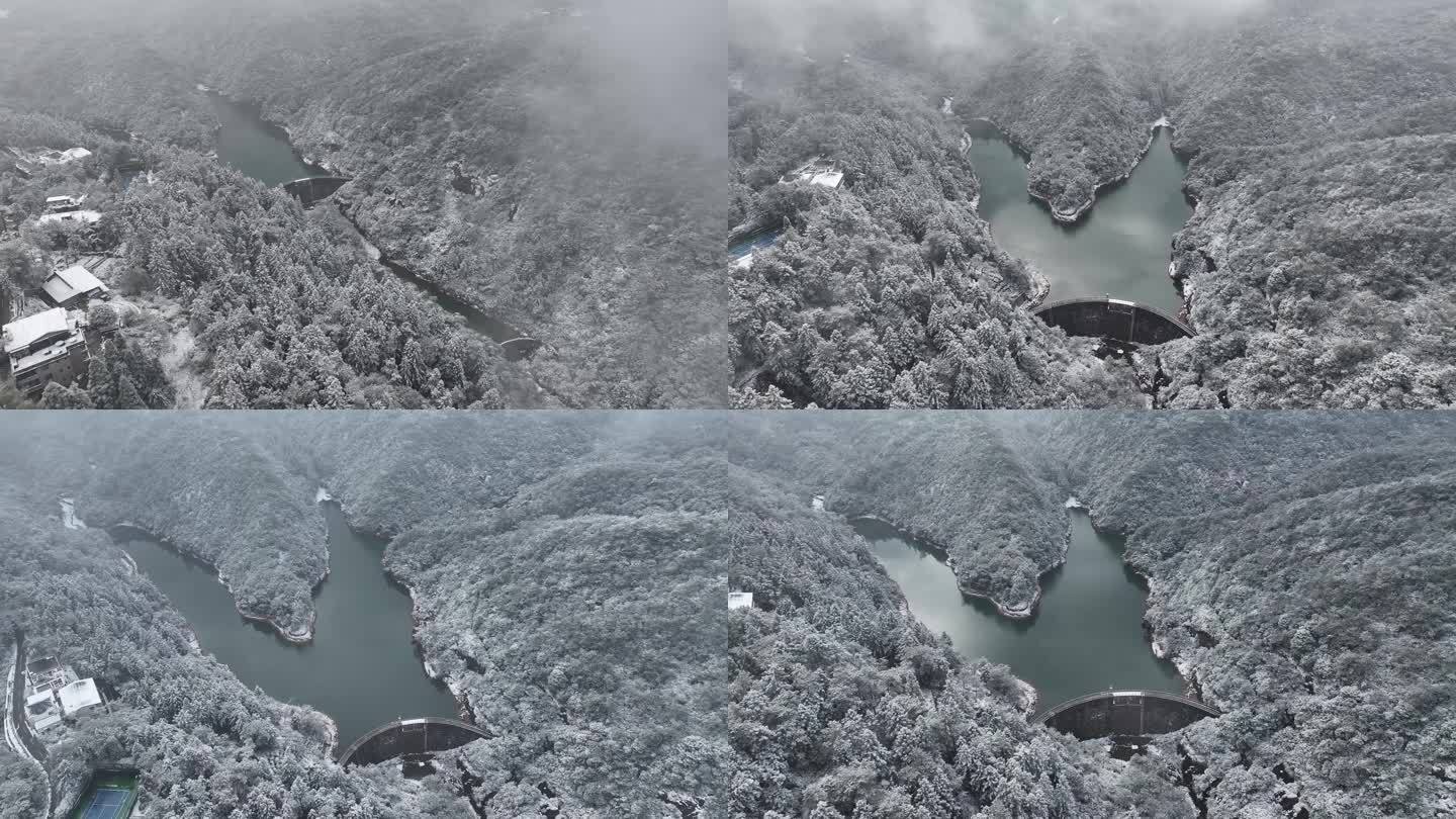 冬季雪景柯坪水库福州航拍