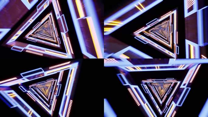 几何三角隧道穿梭霓虹灯三角未来科幻隧道