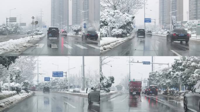 2024龙年湖南长沙大雪马路车流街景