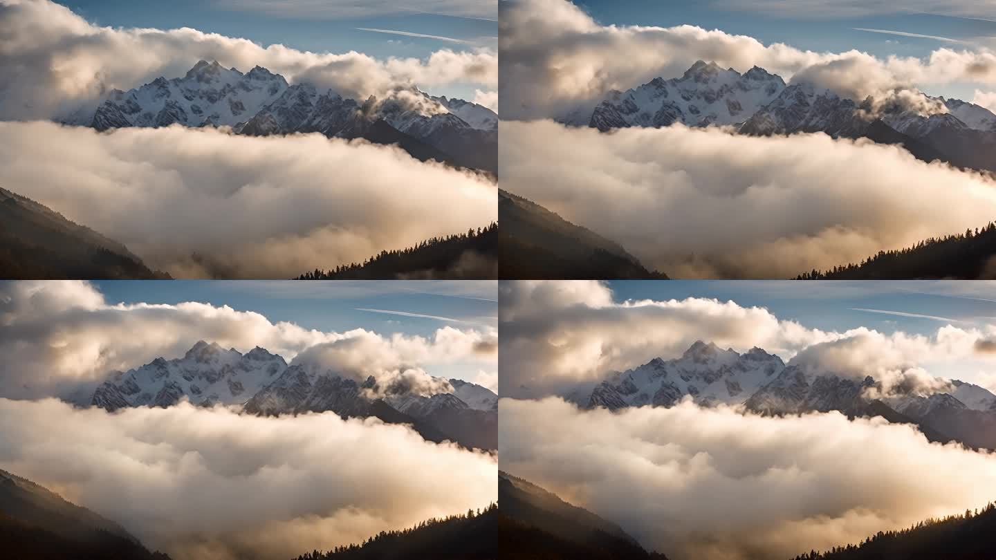 雪山日出雪山山峰山脉意境风景