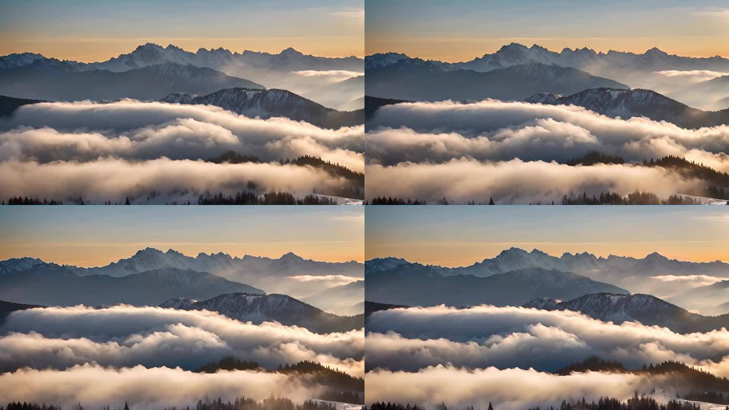 雪山日出雪山山峰山脉意境风景