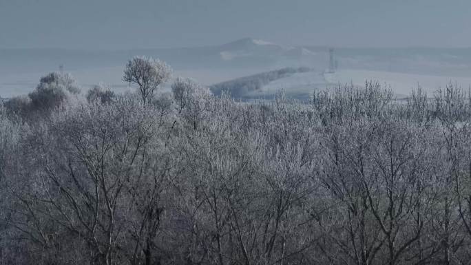 航拍美如画的牙克石雪景