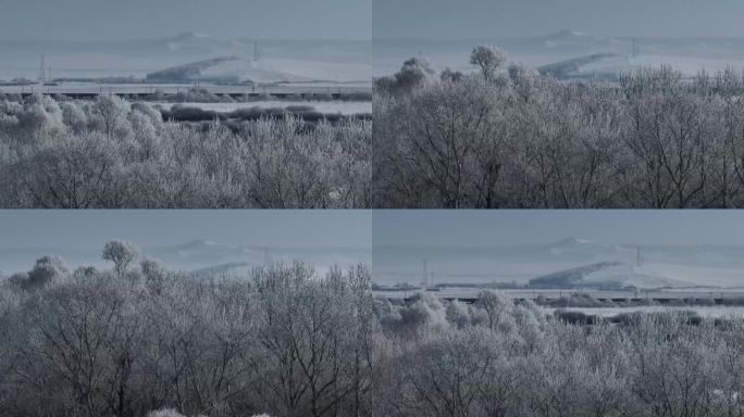 航拍美如画的牙克石雪景