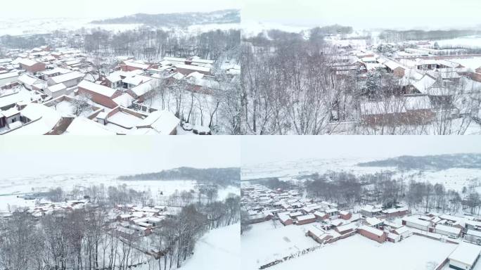 4K航拍大雪纷飞村庄