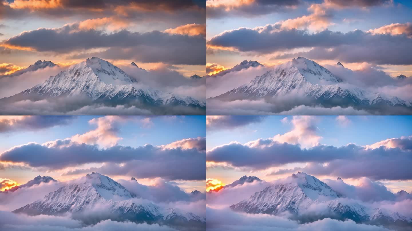 雪山日出雪山山峰山脉意境风景