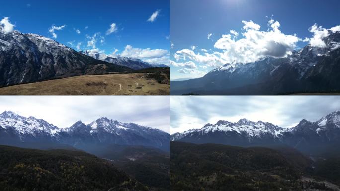 4k云南丽江玉龙雪山航拍风光旅游延时