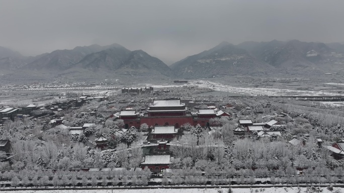 西安周至楼观台雪景航拍