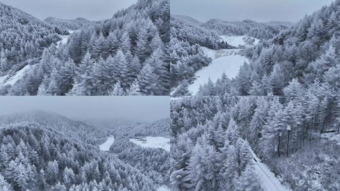 航拍山区雪景4K