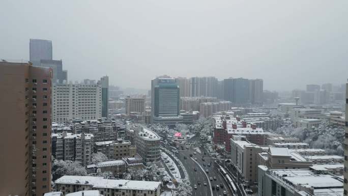 4K航拍长沙雨花区长沙城区雪景合集4