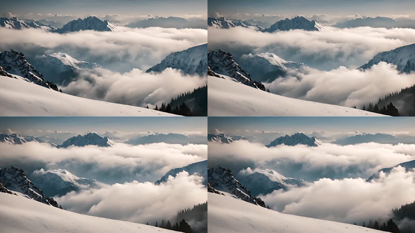 雪山日出雪山山峰山脉意境风景