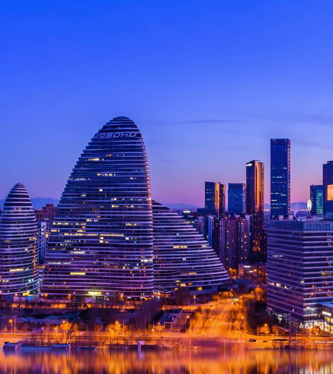 北京望京CBD城市天际线全景夜转日延时