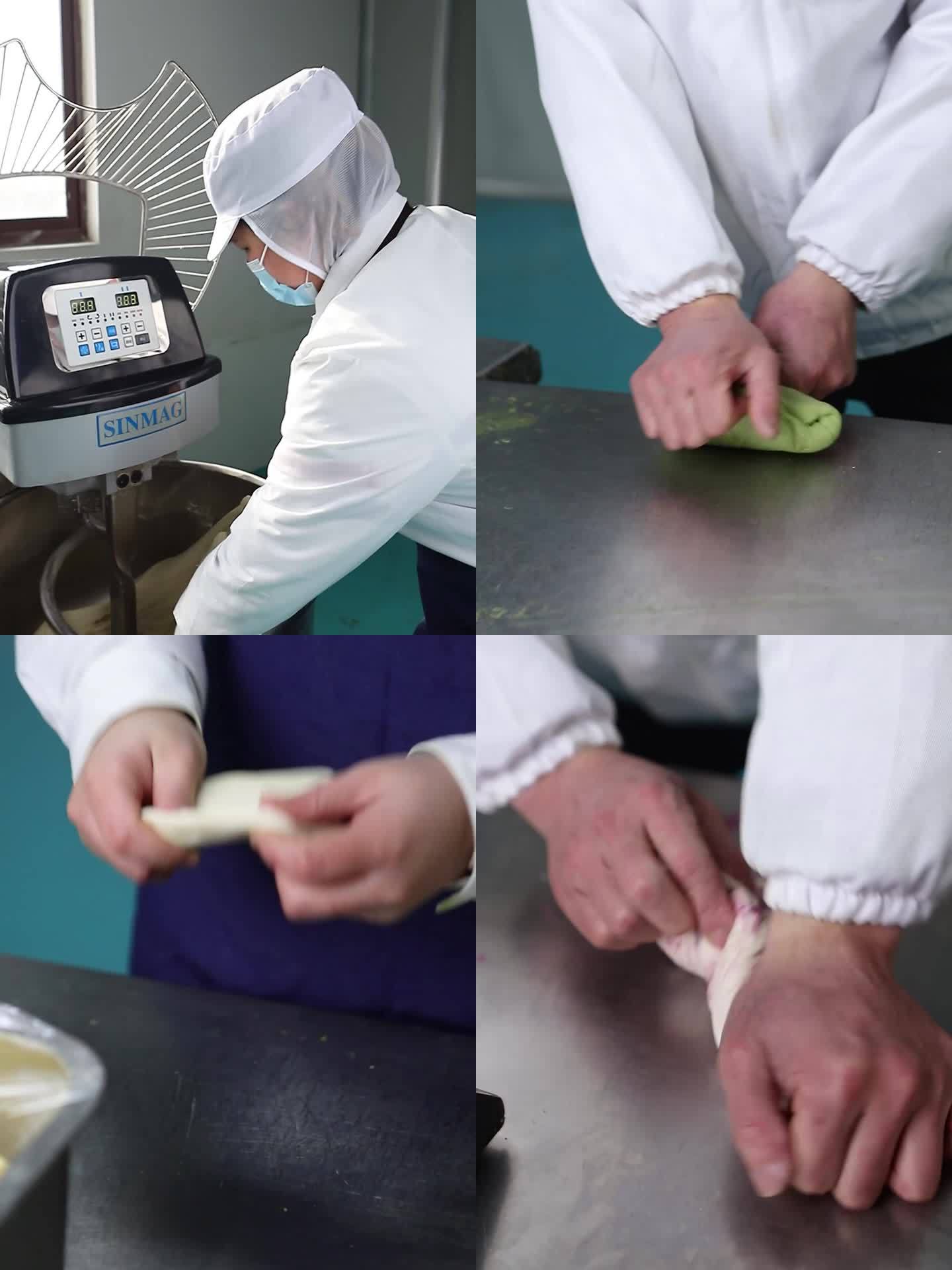 厂家碱水面包点心和面制作流程实拍视频素材