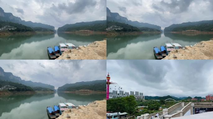 贵州山水小船河水风景延时云层山间视频素材