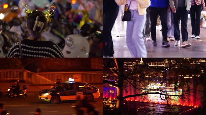 城市都市风景夜景人群人流休闲活动