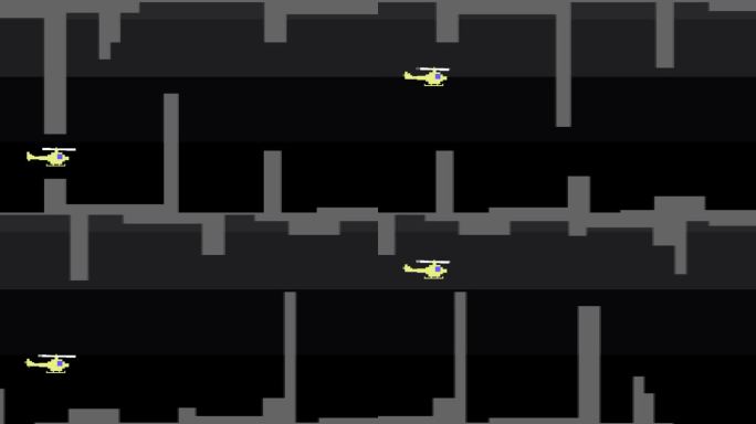 一个8位风格的直升机游戏躲避障碍物的动画视频，老游戏，像素艺术。