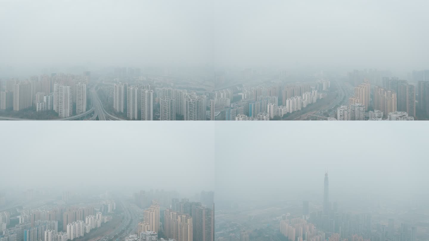 城市雾霾天气航拍