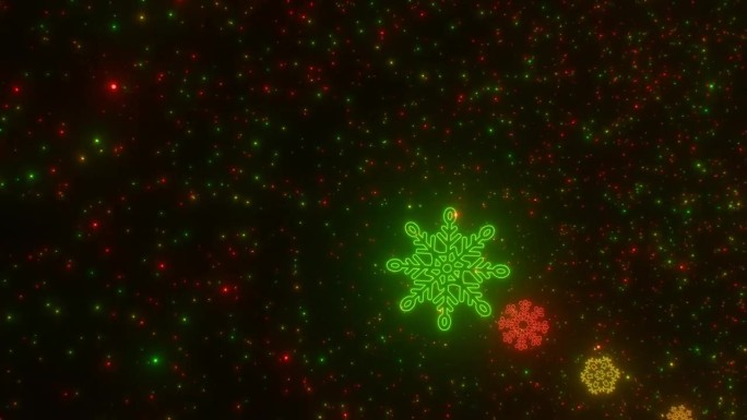 飞过圣诞彩色霓虹发光雪花形状隧道- 4K无缝VJ循环运动背景动画